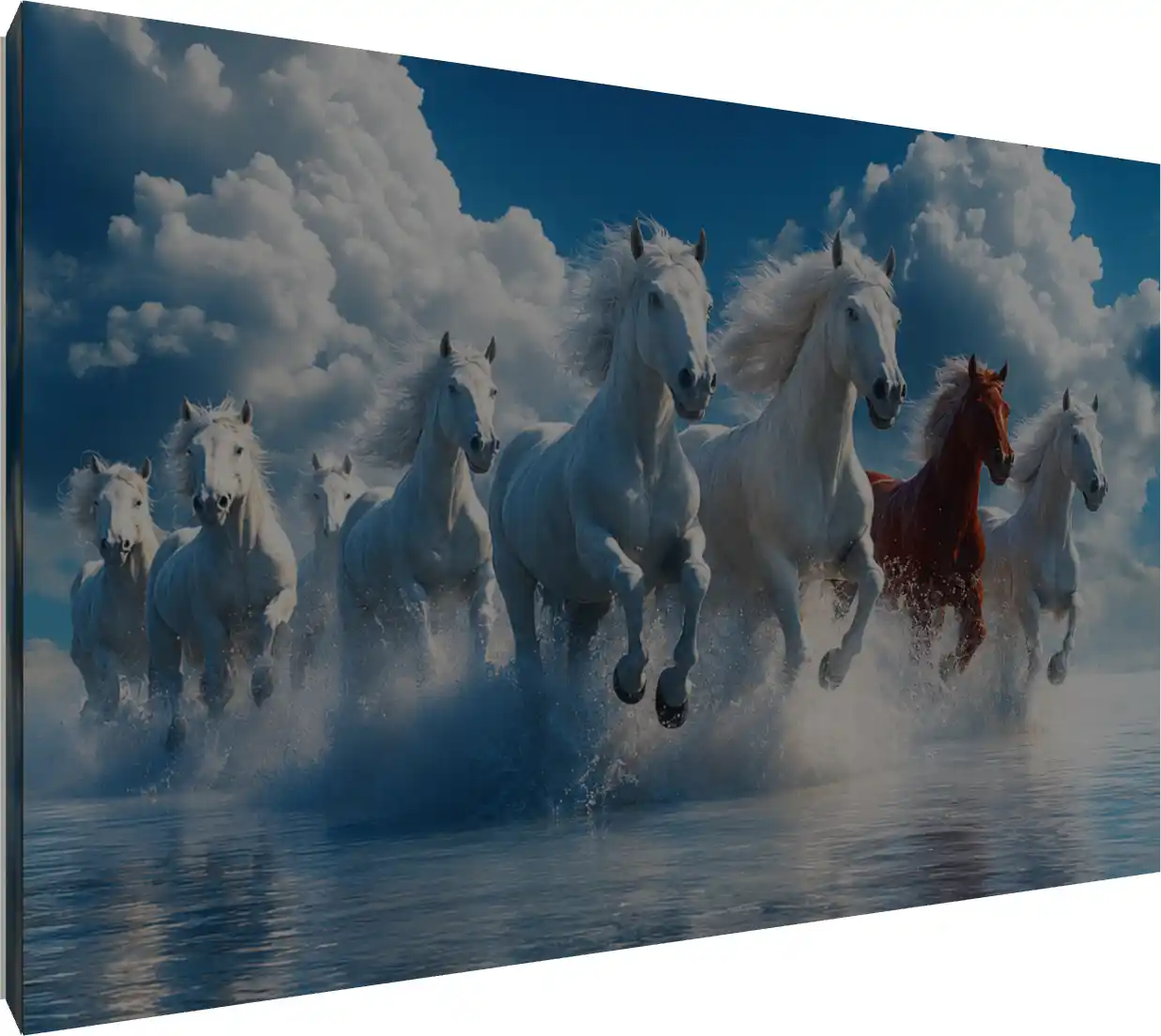 Premium Generative 7 Lucky White Horses Canvas | PrintPosters.in